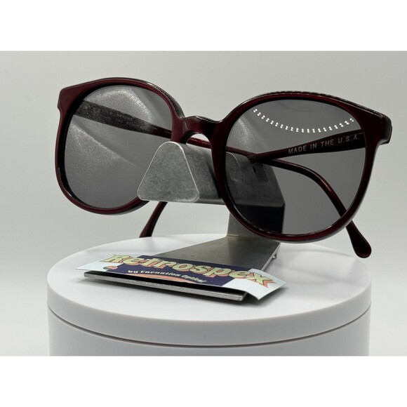Vintage Oversize Sunglasses NOS Preppy Style Grey Lens Burgundy Frame 80s-90s - Picture 2 of 8